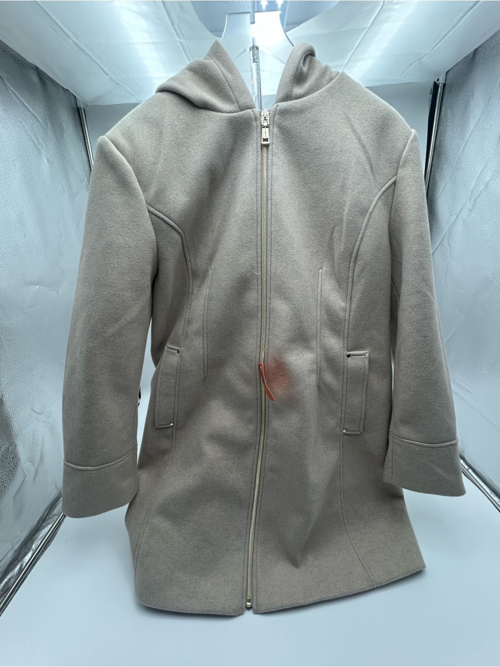 Vince Camuto Kids Hooded Zip Coat in Light Taupe